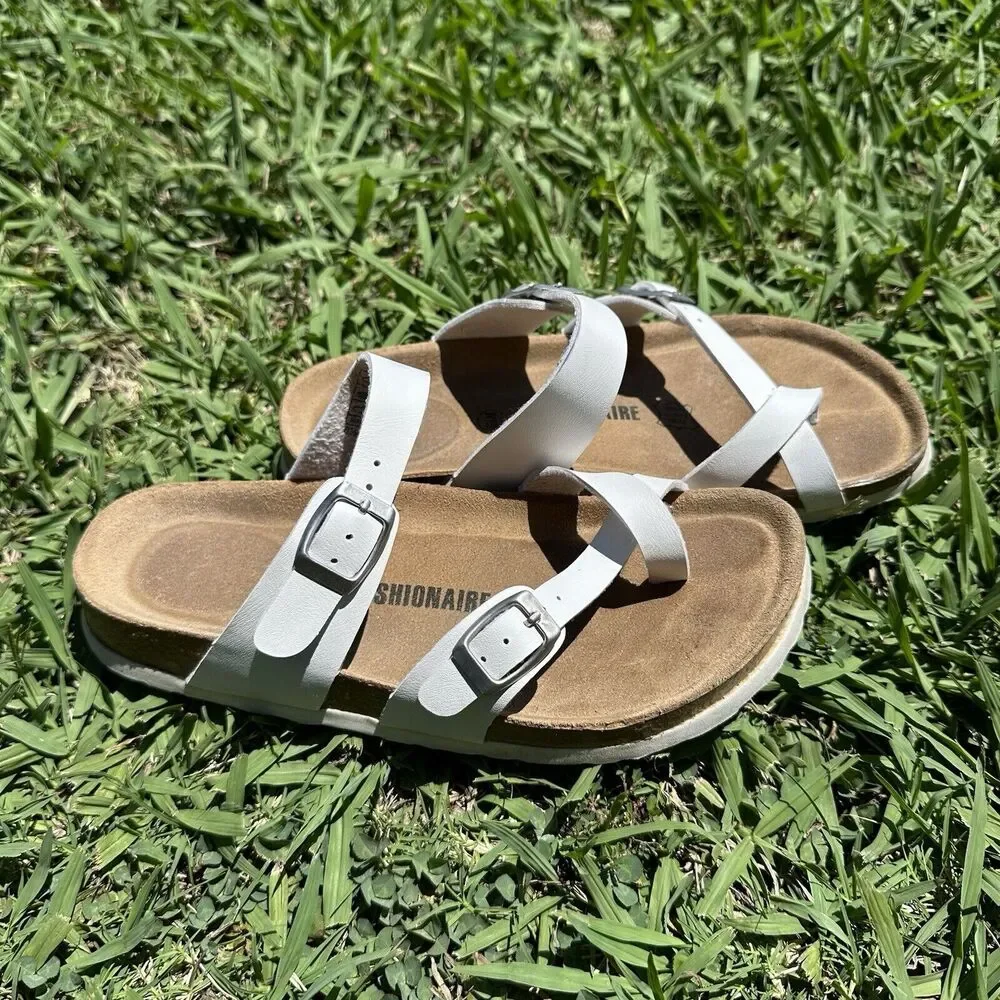 Cushionaire Luna Sandals Womens Size 6.5 Cork‎ footbed with Comfort White